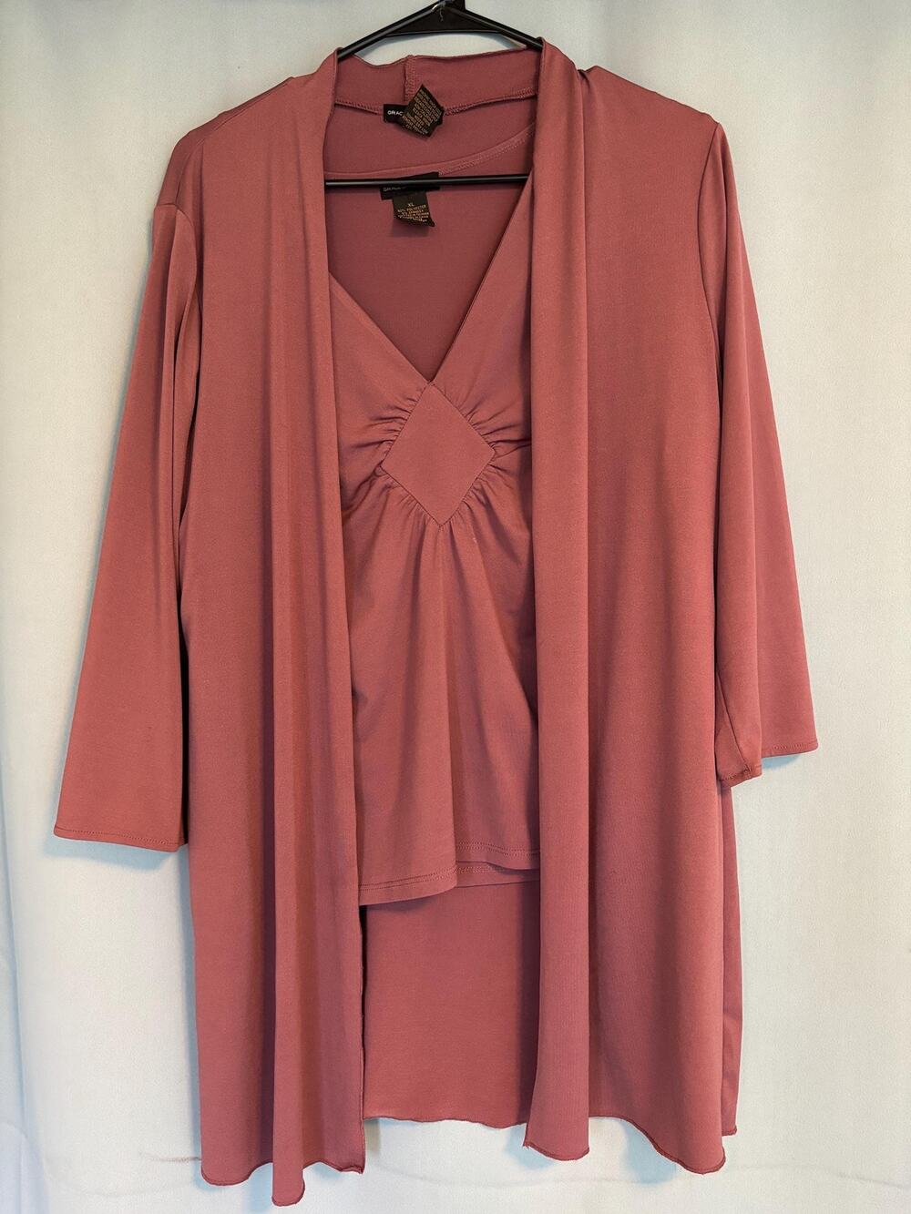 Vintage Grace Dane Lewis set Cardigan & Top Shirt Long Sleeve Purple Maroon XL